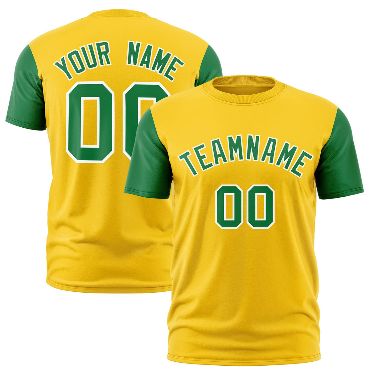 Custom Yellow Kelly Green White Crew Neck Personalized Raglan Sleeve Performance T-shirt