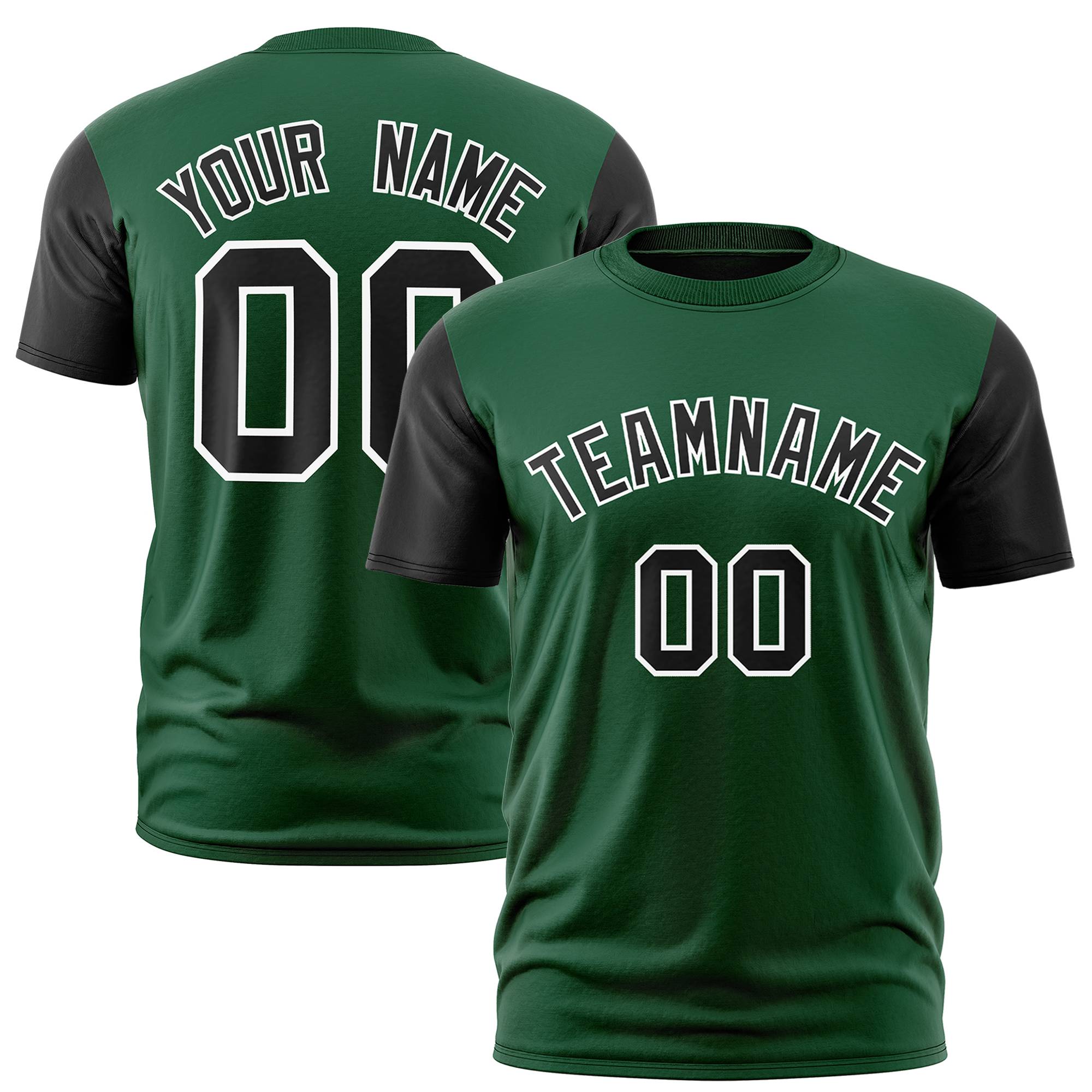 Custom Green Black White Crew Neck Personalized Raglan Sleeve Performance T-shirt