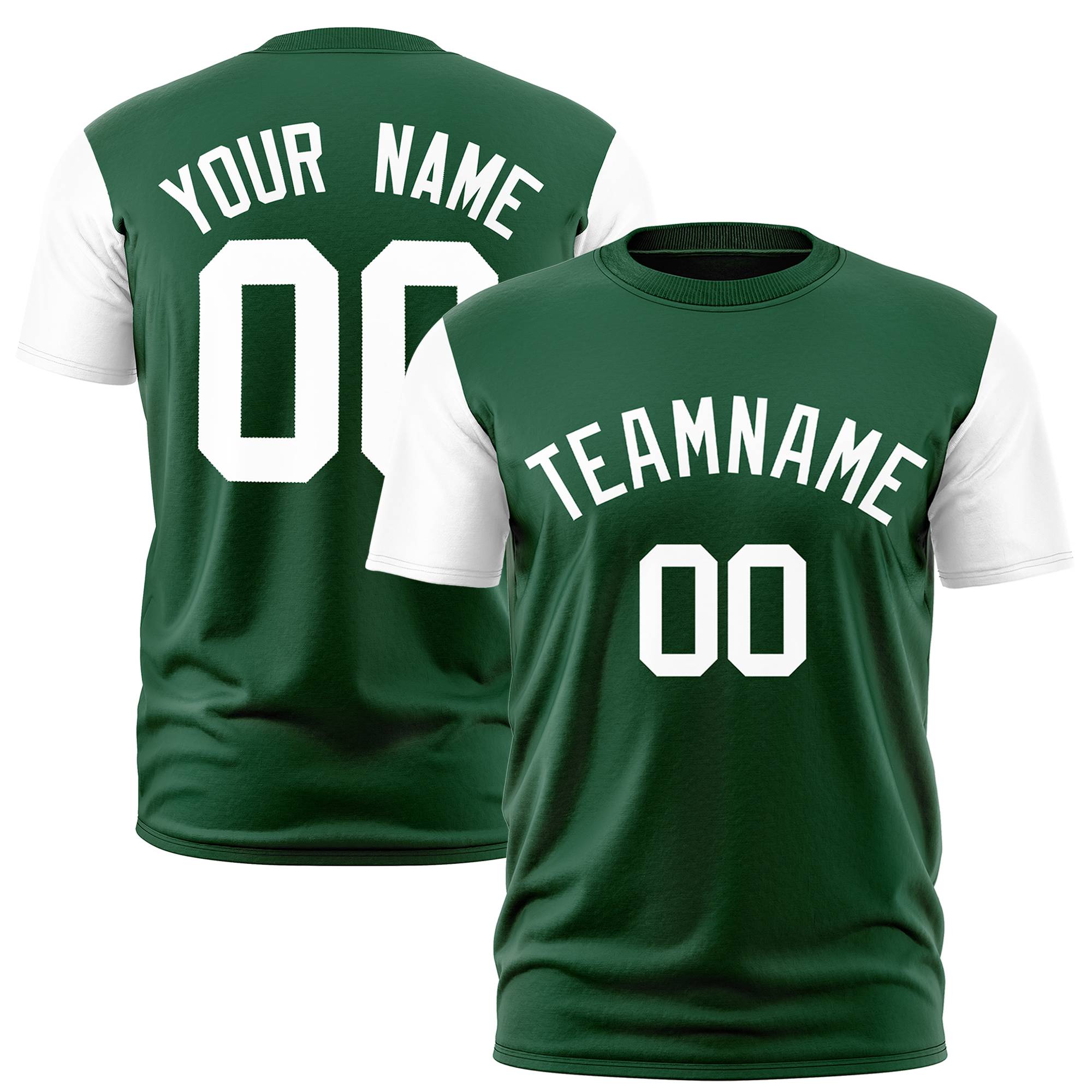 Custom Green White Crew Neck Personalized Raglan Sleeve Performance T-shirt