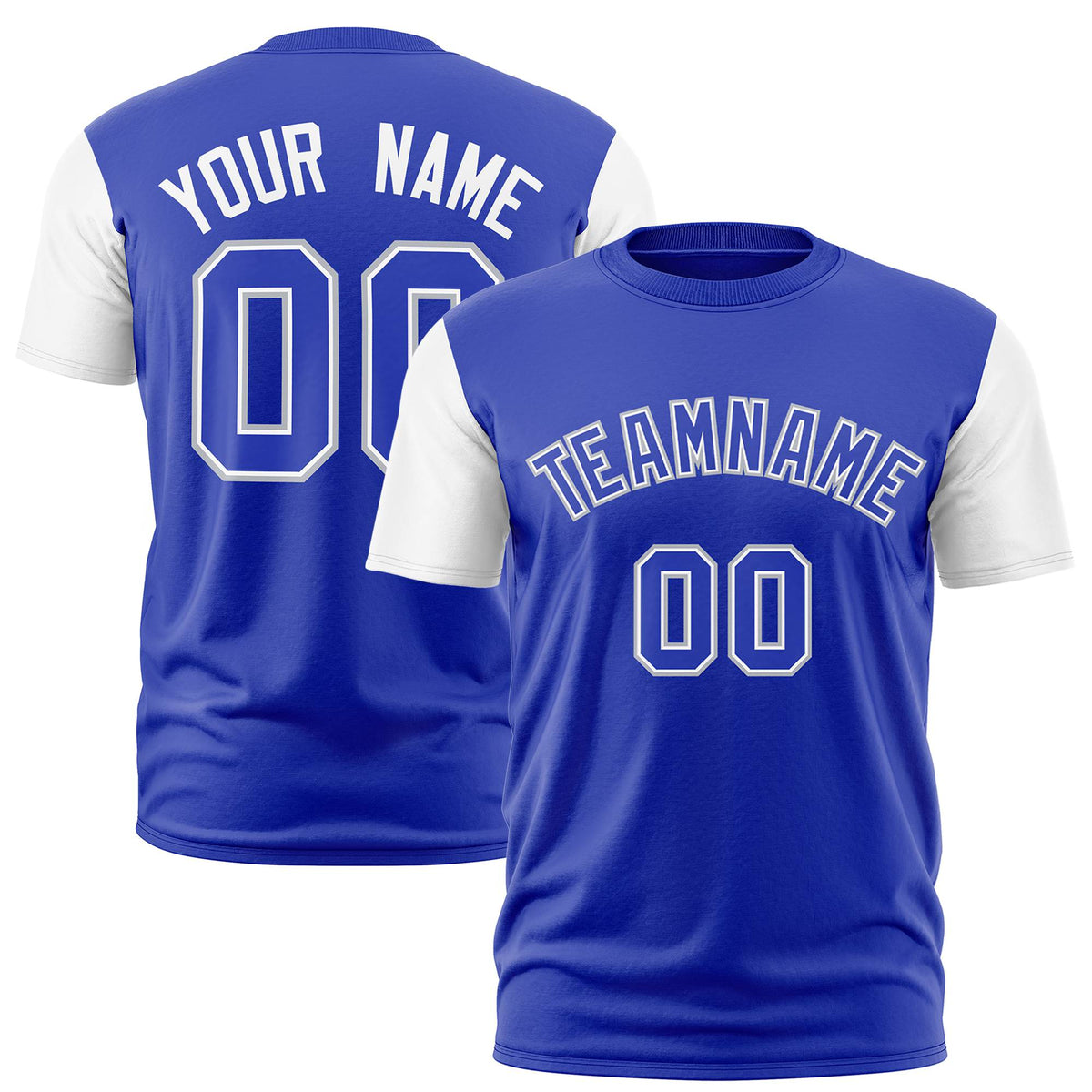 Custom Royal Blue White Crew Neck Personalized Raglan Sleeve Performance T-shirt
