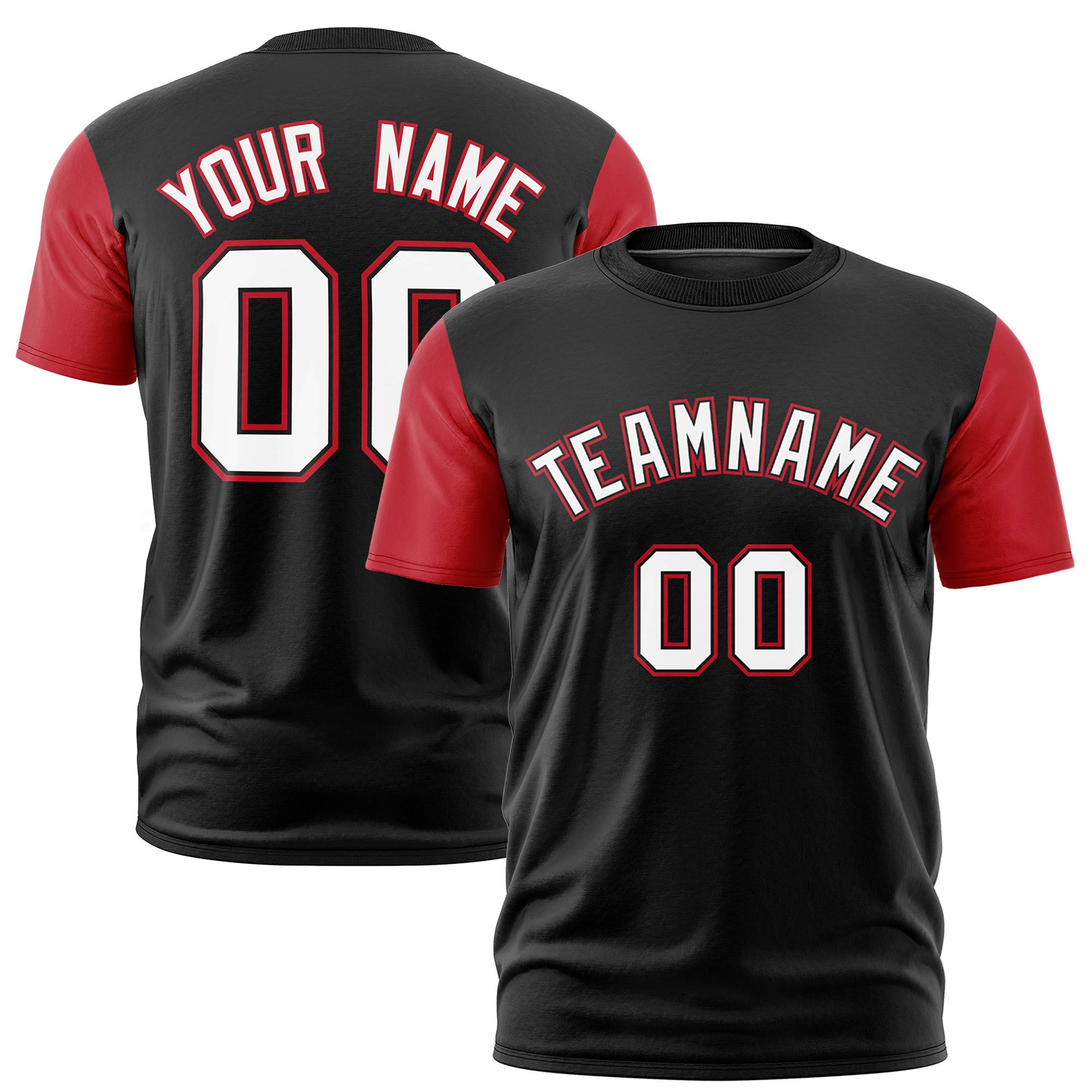 Custom Black Crimson White Crew Neck Personalized Raglan Sleeve Performance T-shirt