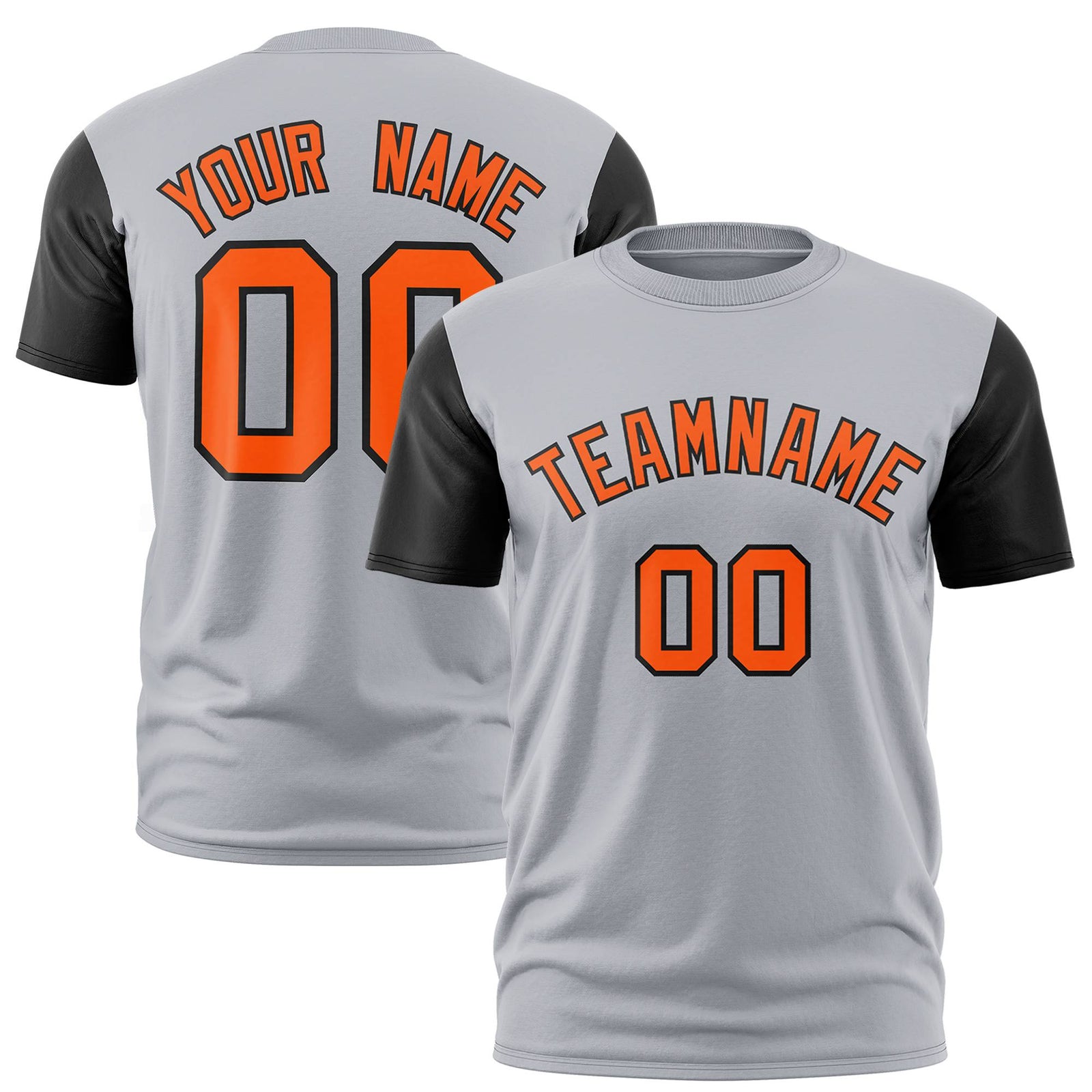 Custom Gray Orange White Crew Neck Personalized Raglan Sleeve Performance T-shirt