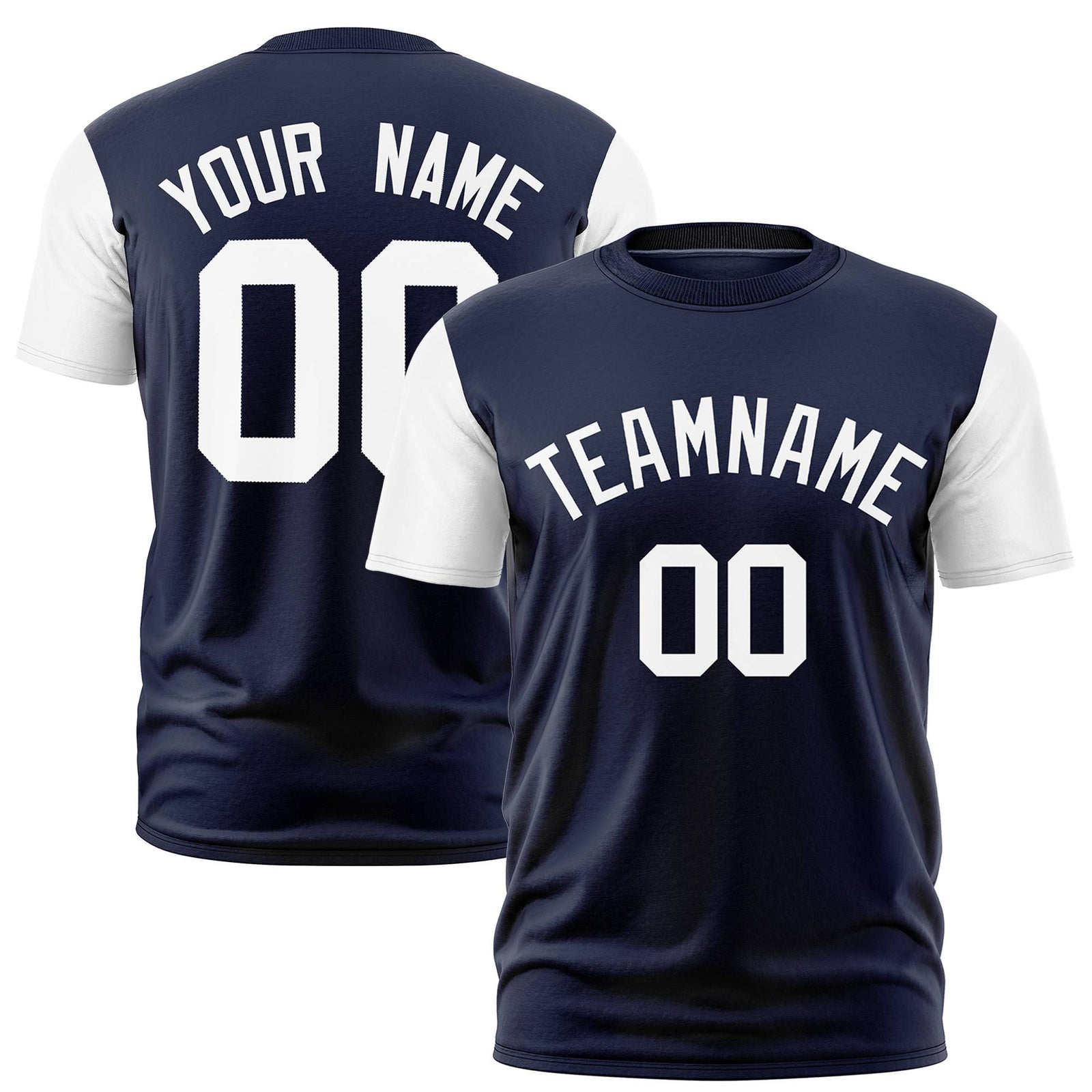 Custom Navy White Crew Neck Personalized Raglan Sleeve Performance T-shirt