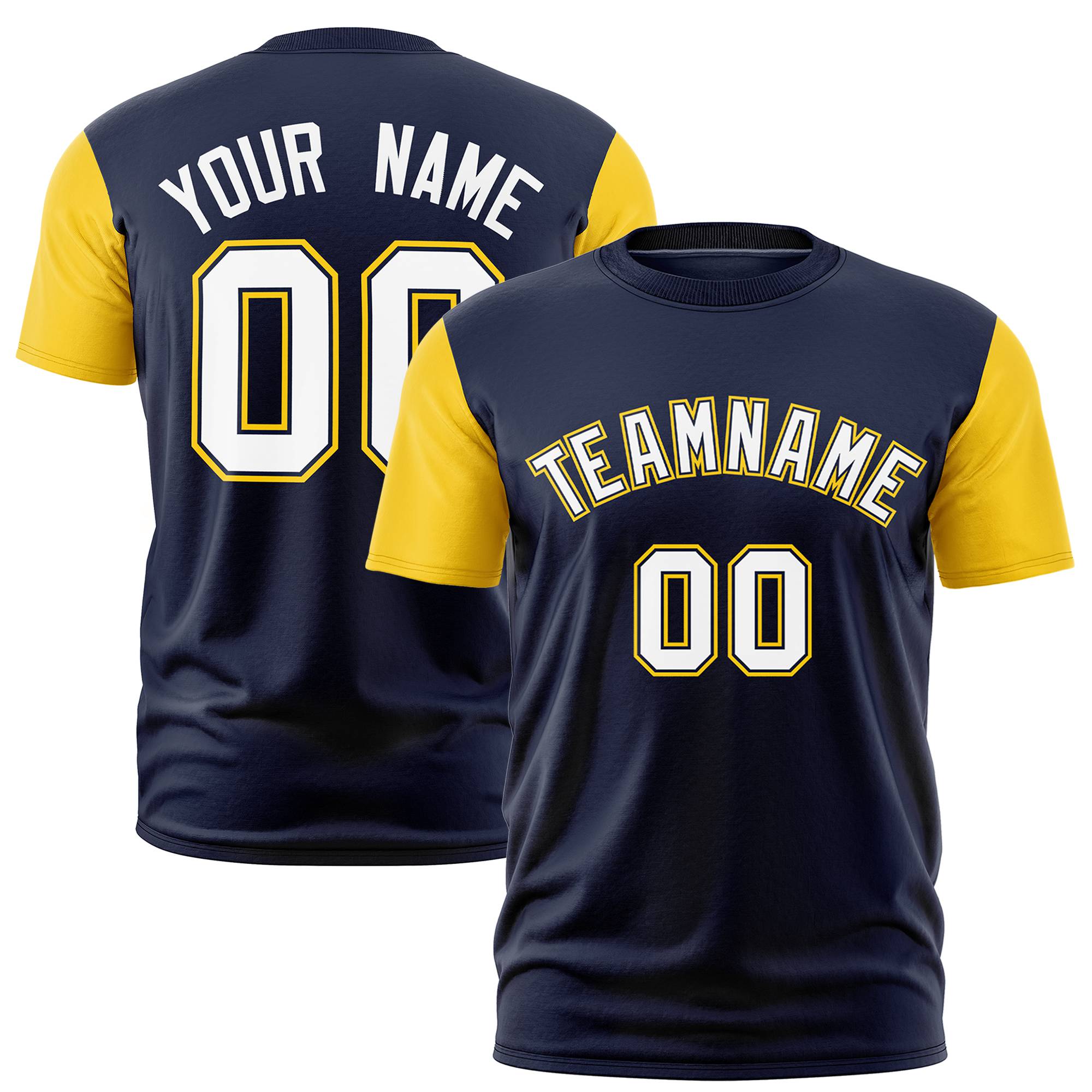 Custom Navy Gold01 White Crew Neck Personalized Raglan Sleeve Performance T-shirt