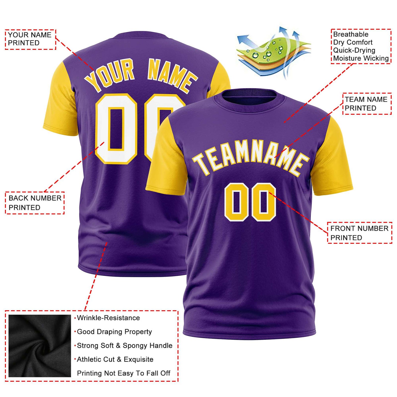 Custom Purple Gold01 White White Crew Neck Personalized Raglan Sleeve Performance T-shirt