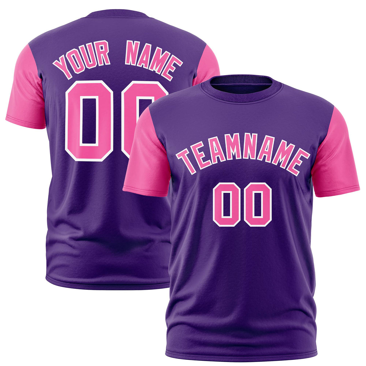 Custom Purple Pink White Crew Neck Personalized Raglan Sleeve Performance T-shirt