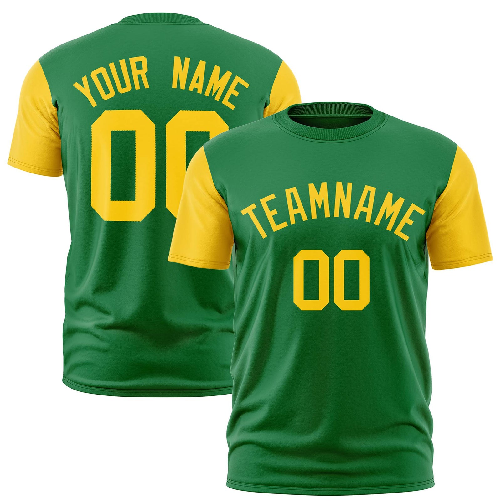 Custom Kelly Green Gold01 Crew Neck Personalized Raglan Sleeve Performance T-shirt