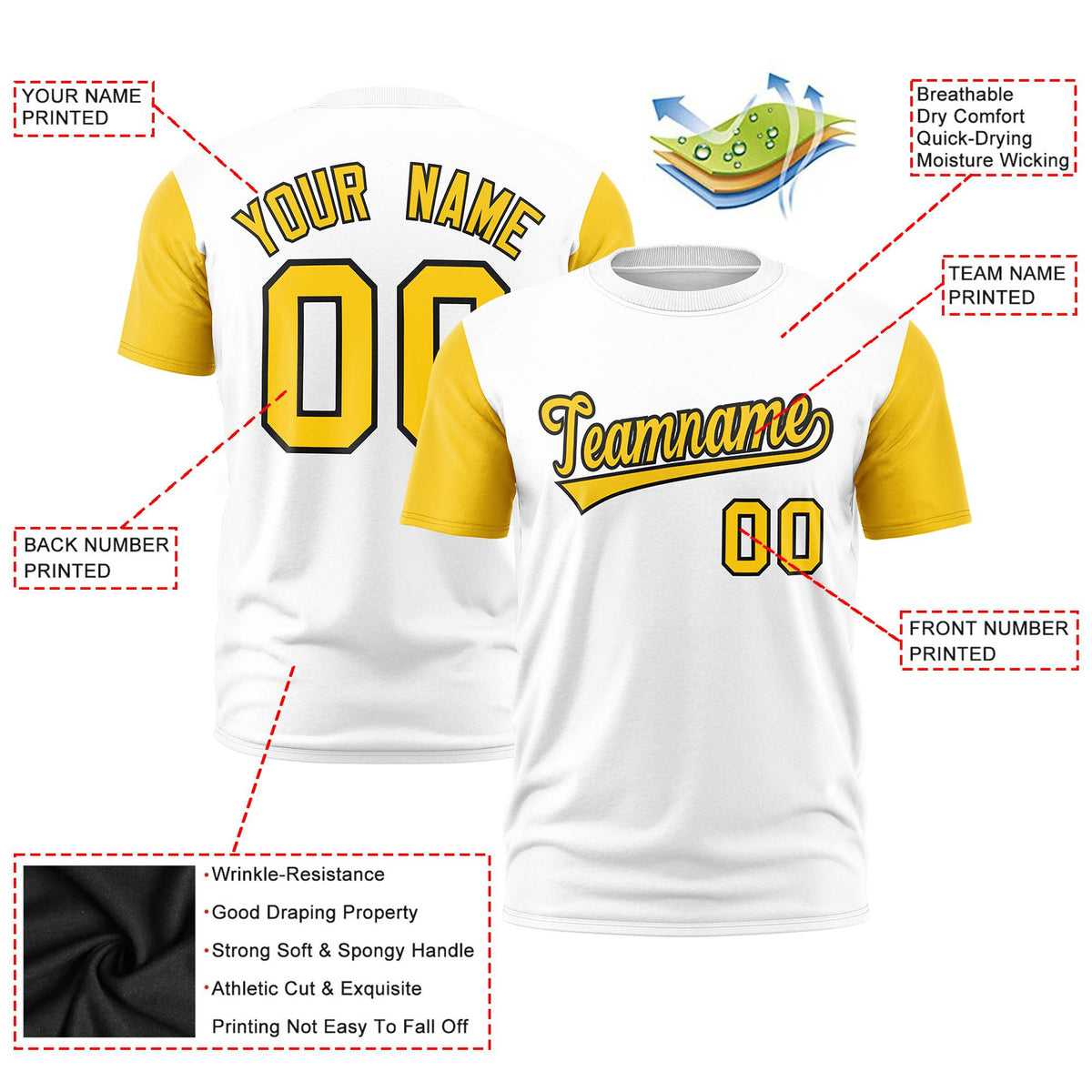 Custom White Gold01 Black Crew Neck Personalized Raglan Sleeve Performance T-shirt