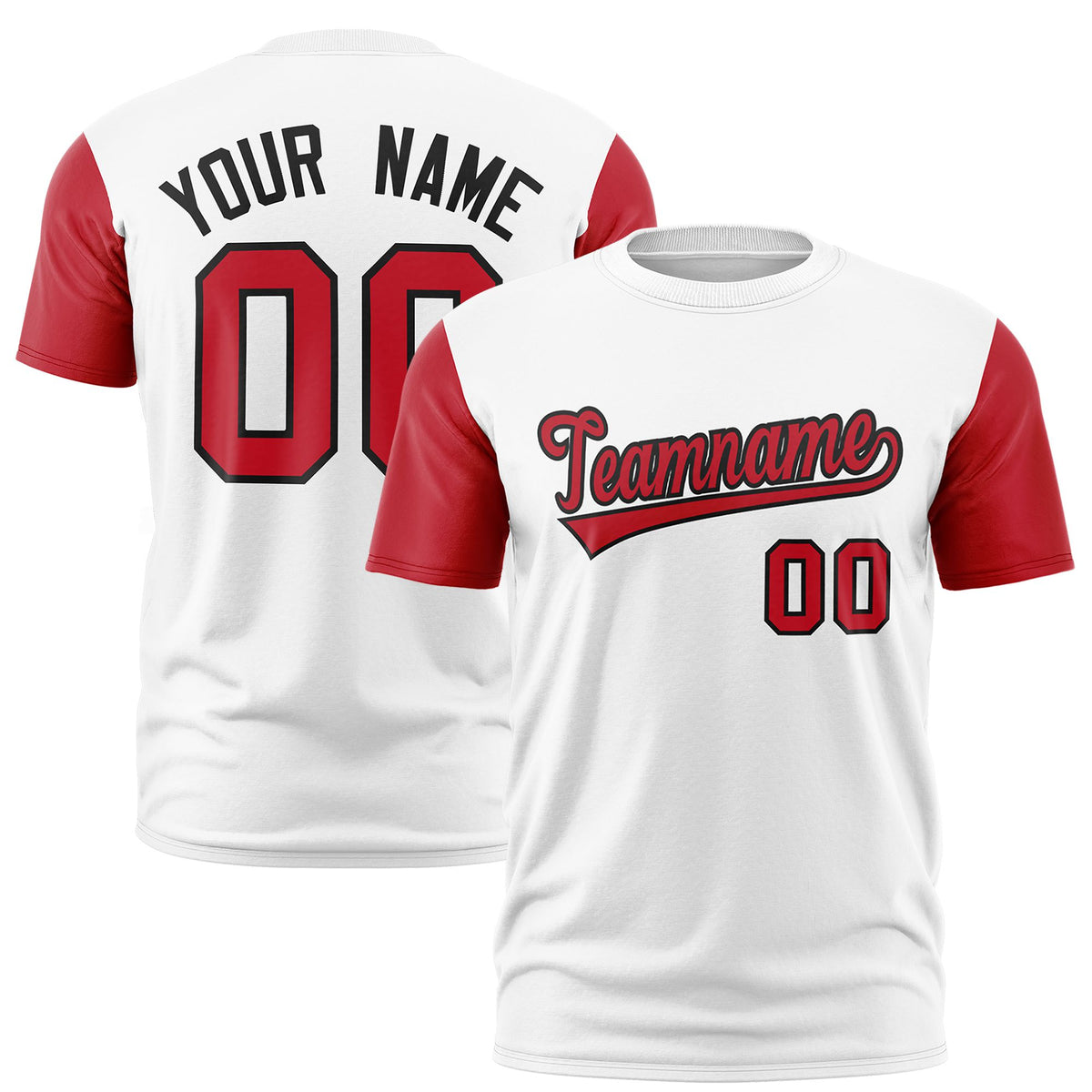 Custom White Red Black Crew Neck Personalized Raglan Sleeve Performance T-shirt