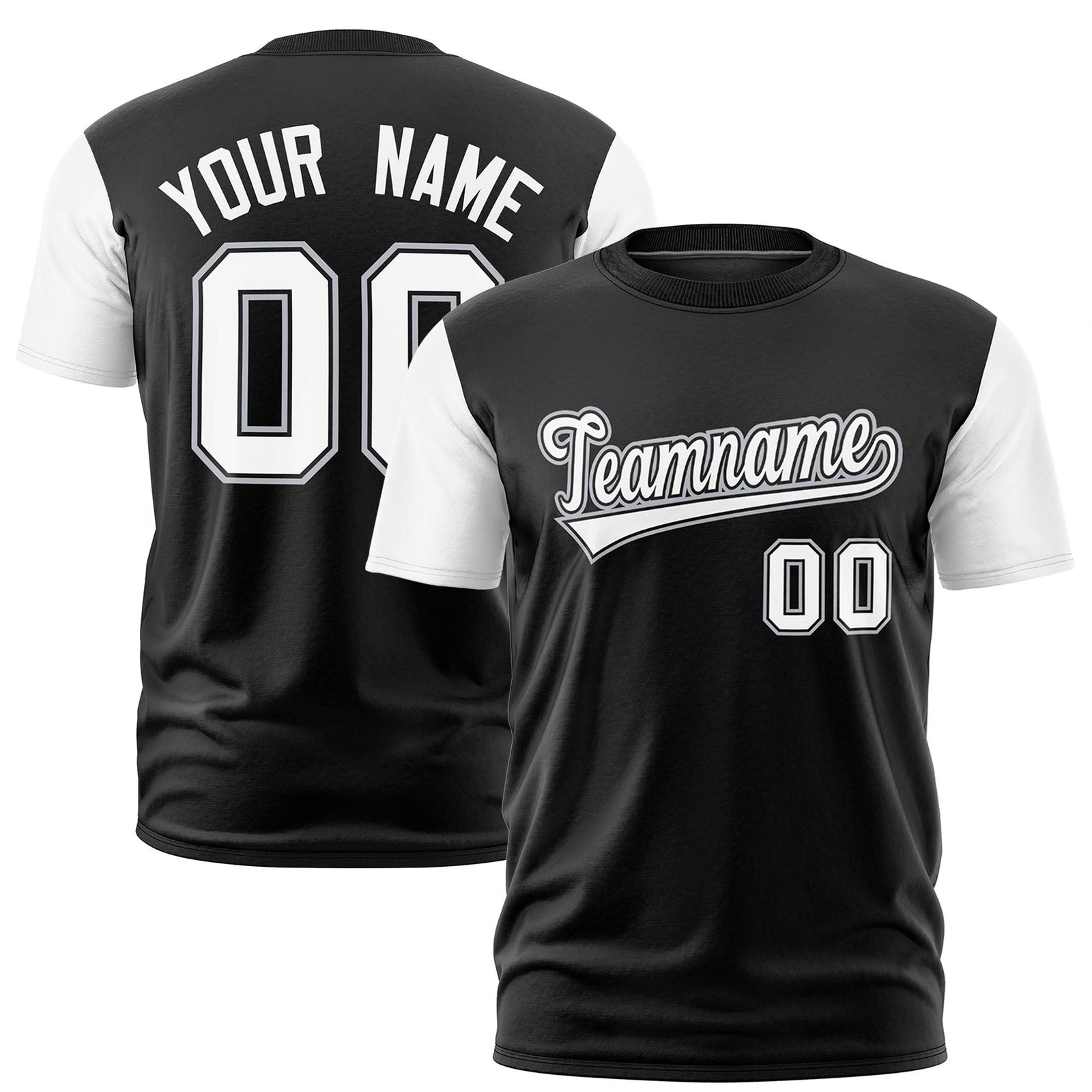 Custom Black White Crew Neck Personalized Raglan Sleeve Performance T-shirt