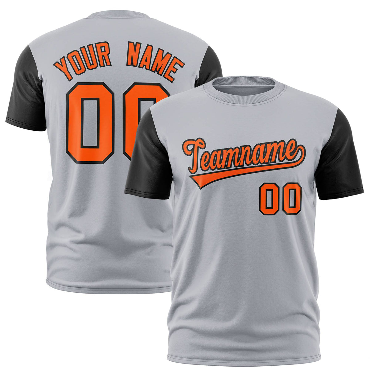 Custom Gray Orange White Crew Neck Personalized Raglan Sleeve Performance T-shirt