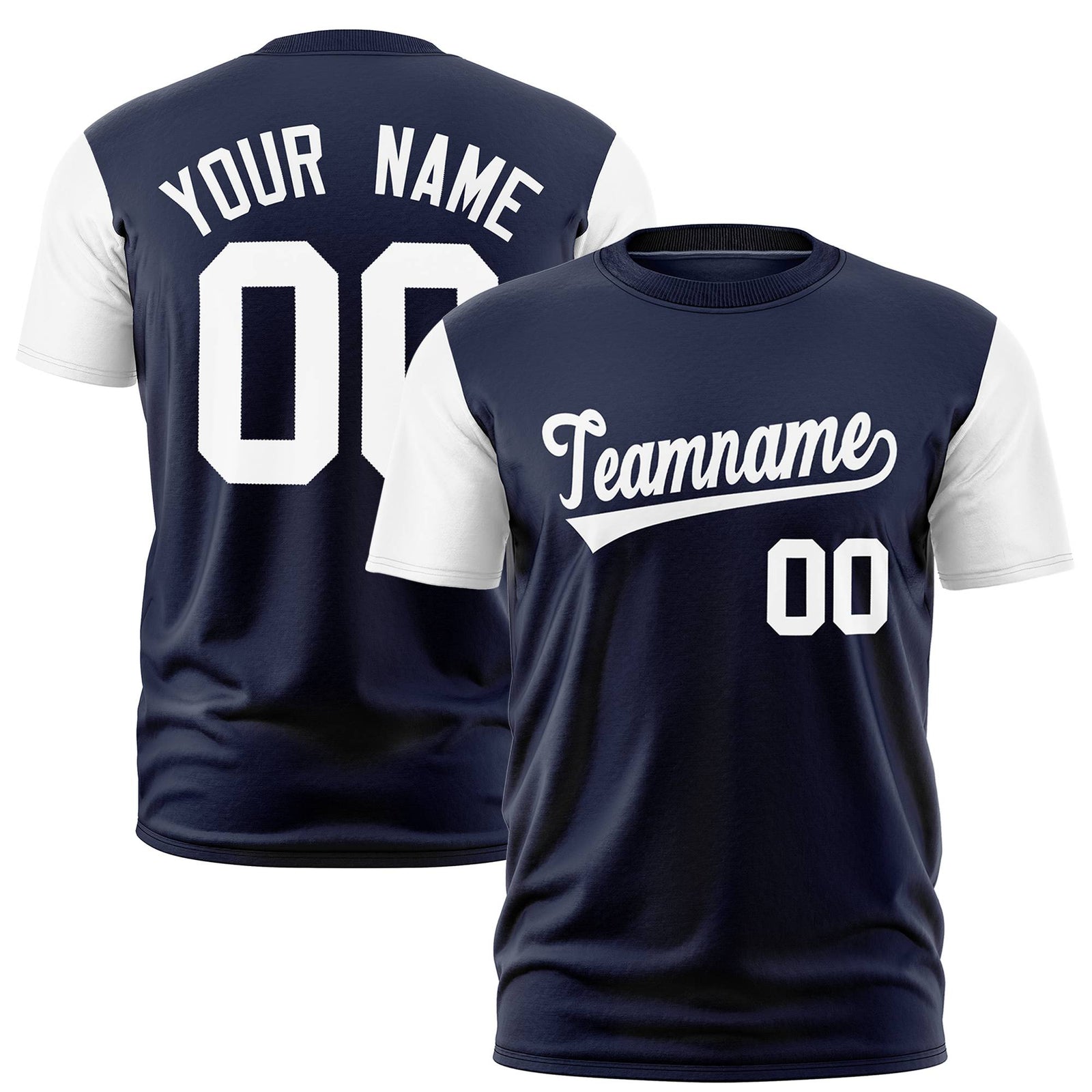 Custom Navy White Crew Neck Personalized Raglan Sleeve Performance T-shirt
