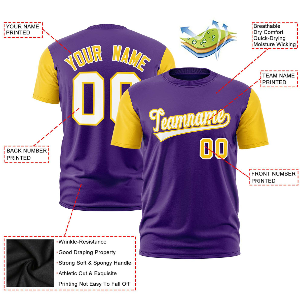 Custom Purple Gold01 White White Crew Neck Personalized Raglan Sleeve Performance T-shirt