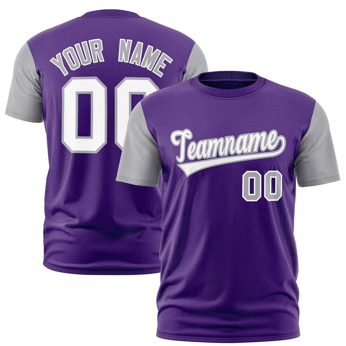 Custom Purple Gray White Crew Neck Personalized Raglan Sleeve Performance T-shirt