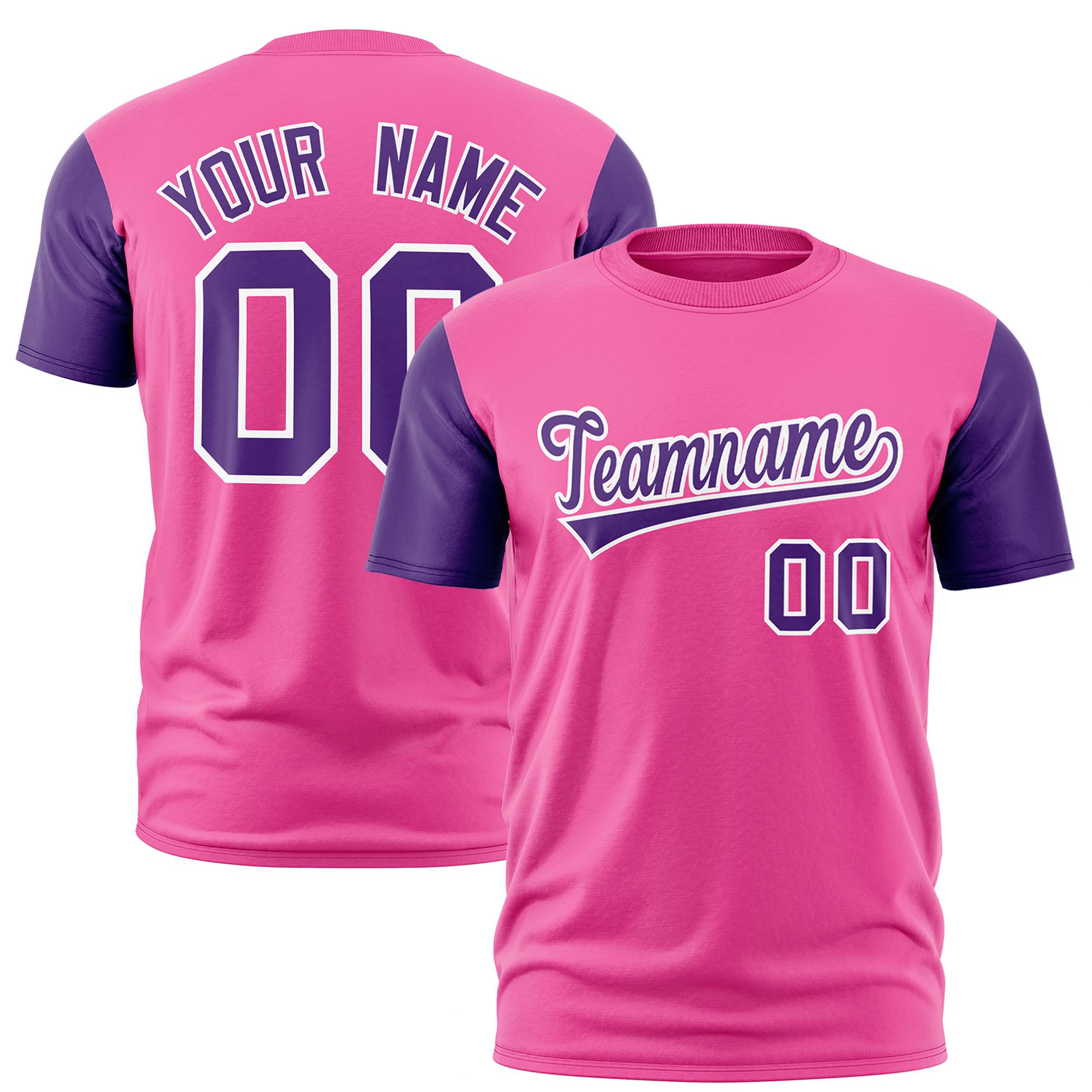 Custom Pink Purple White Crew Neck Personalized Raglan Sleeve Performance T-shirt