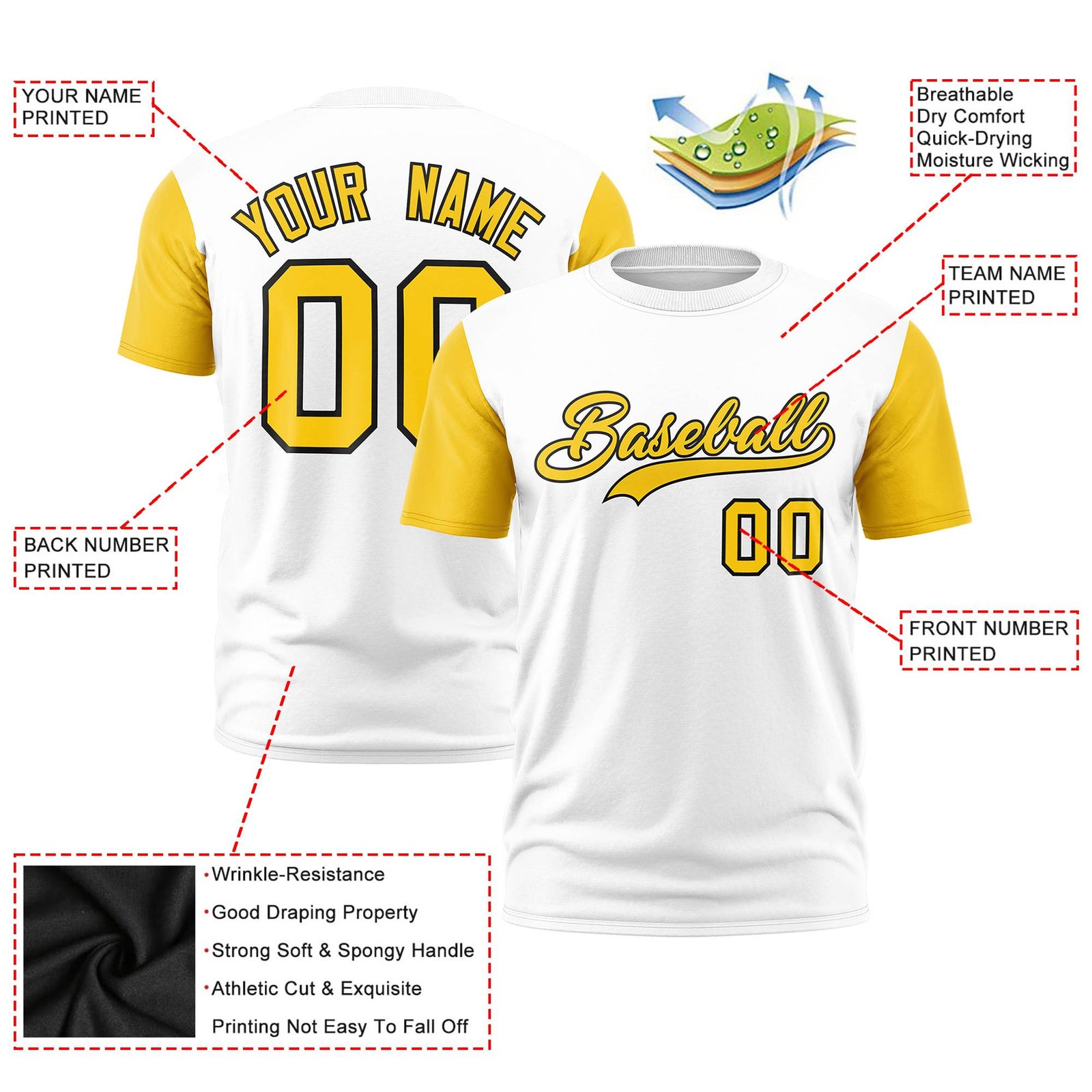 Custom White Gold01 Black Crew Neck Personalized Raglan Sleeve Performance T-shirt