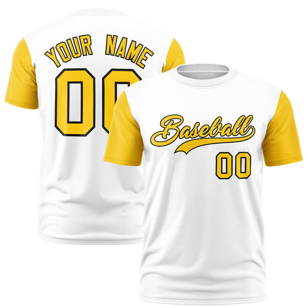 Custom White Gold01 Black Crew Neck Personalized Raglan Sleeve Performance T-shirt