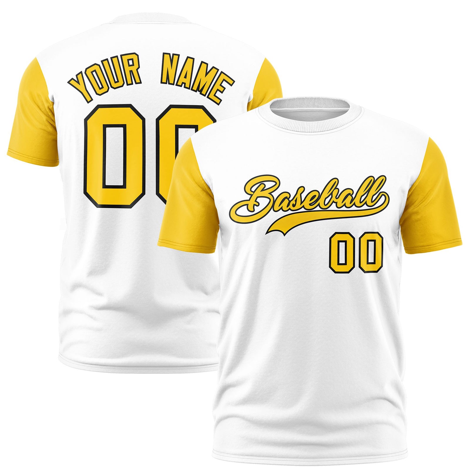 Custom White Gold01 Black Crew Neck Personalized Raglan Sleeve Performance T-shirt
