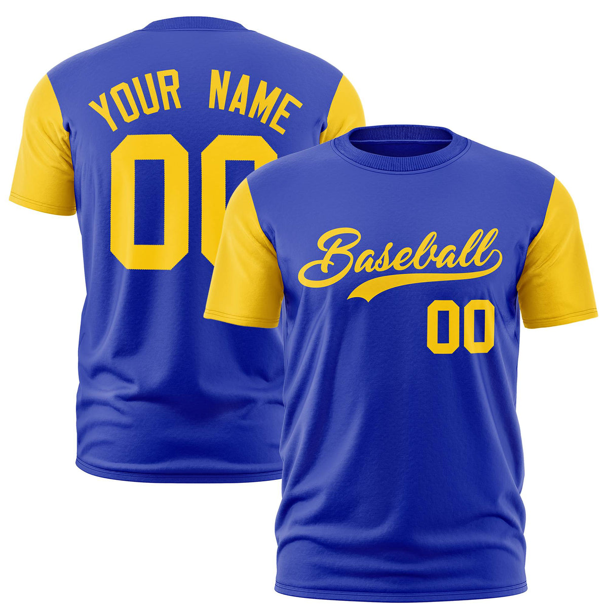 Custom Royal Blue Gold01 Crew Neck Personalized Raglan Sleeve Performance T-shirt