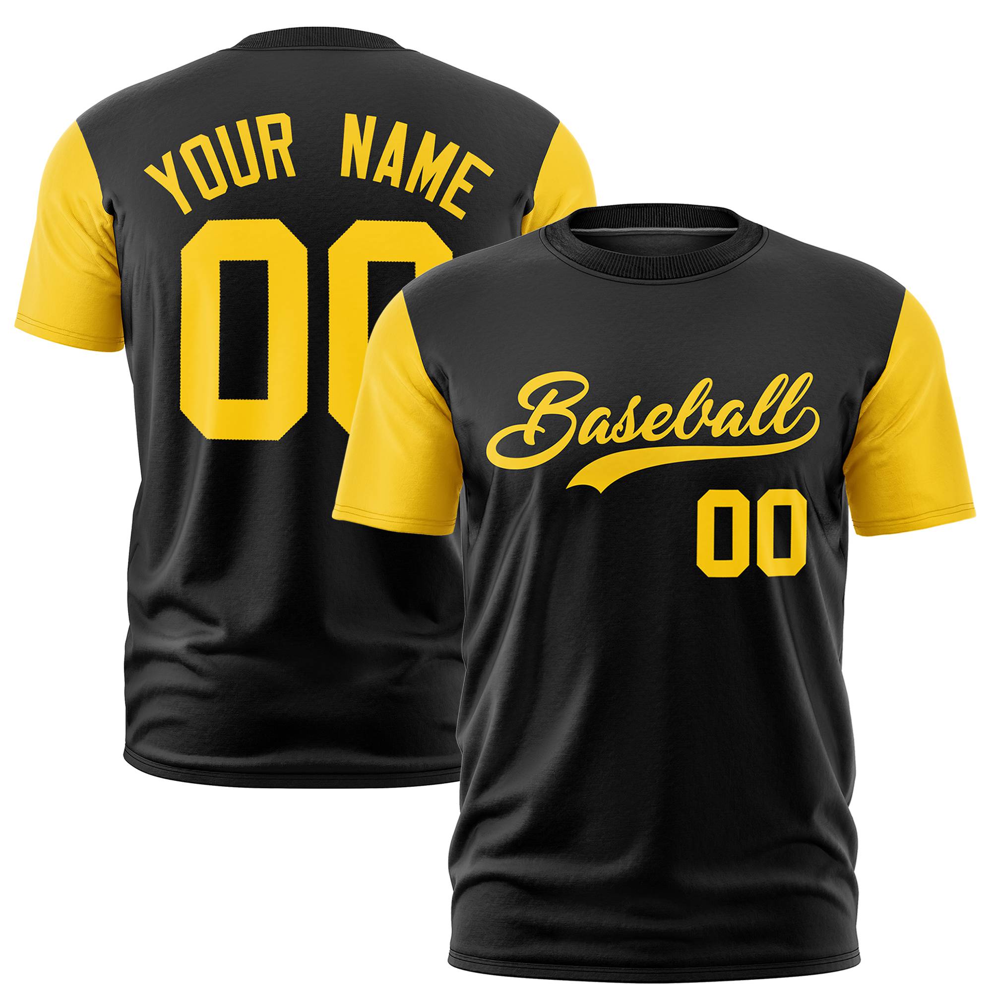 Custom Black Gold01 Crew Neck Personalized Raglan Sleeve Performance T-shirt