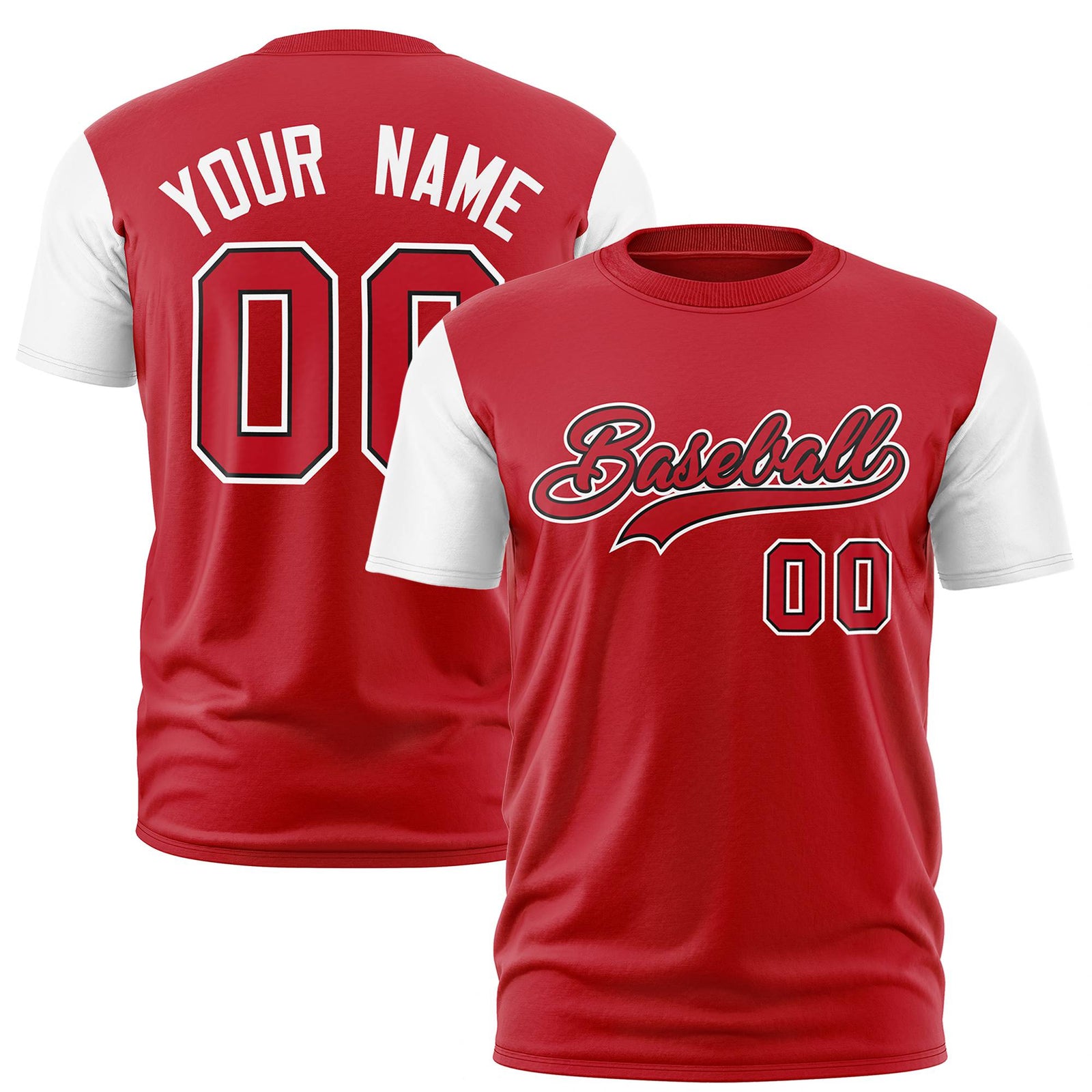 Custom Red White Crew Neck Personalized Raglan Sleeve Performance T-shirt