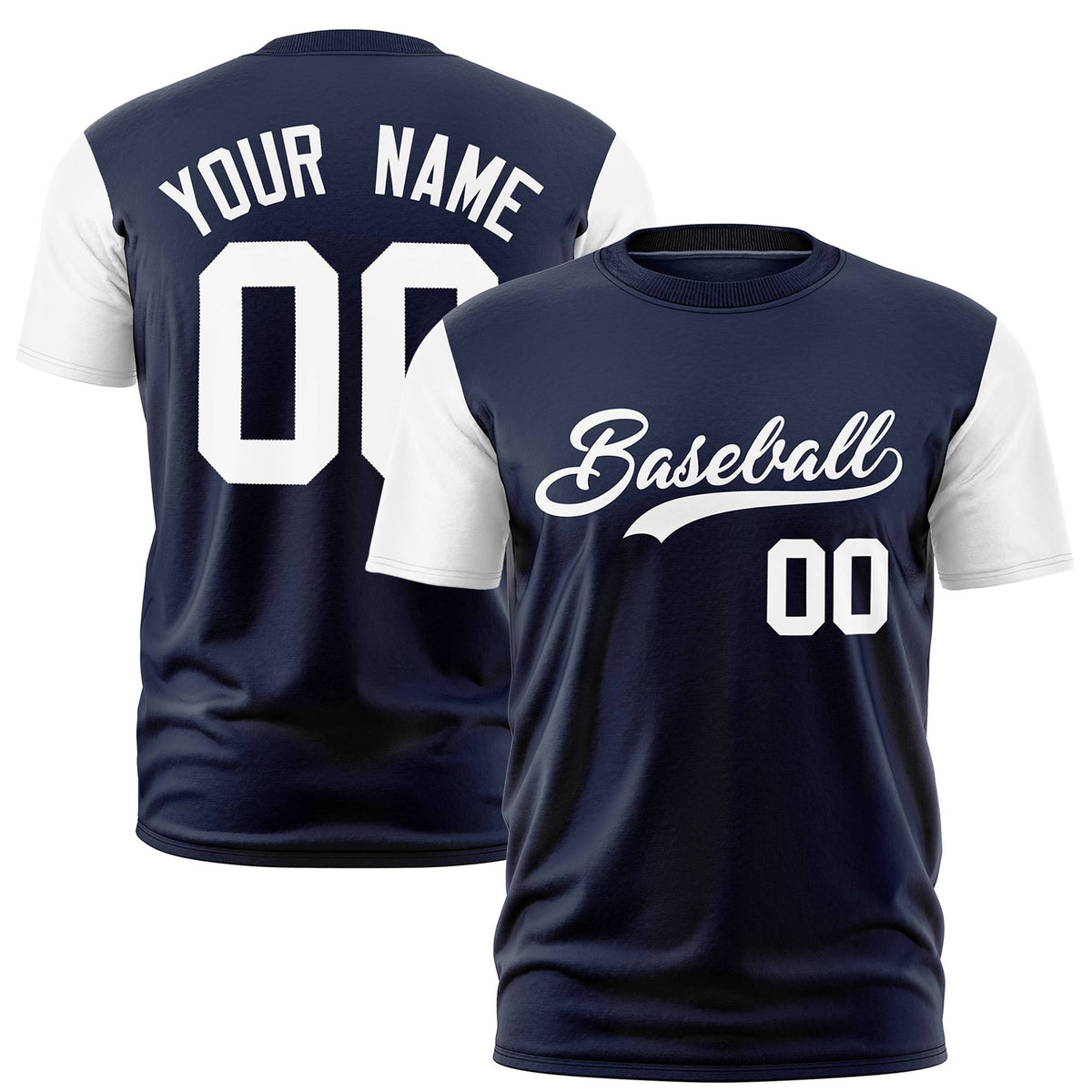 Custom Navy White Crew Neck Personalized Raglan Sleeve Performance T-shirt