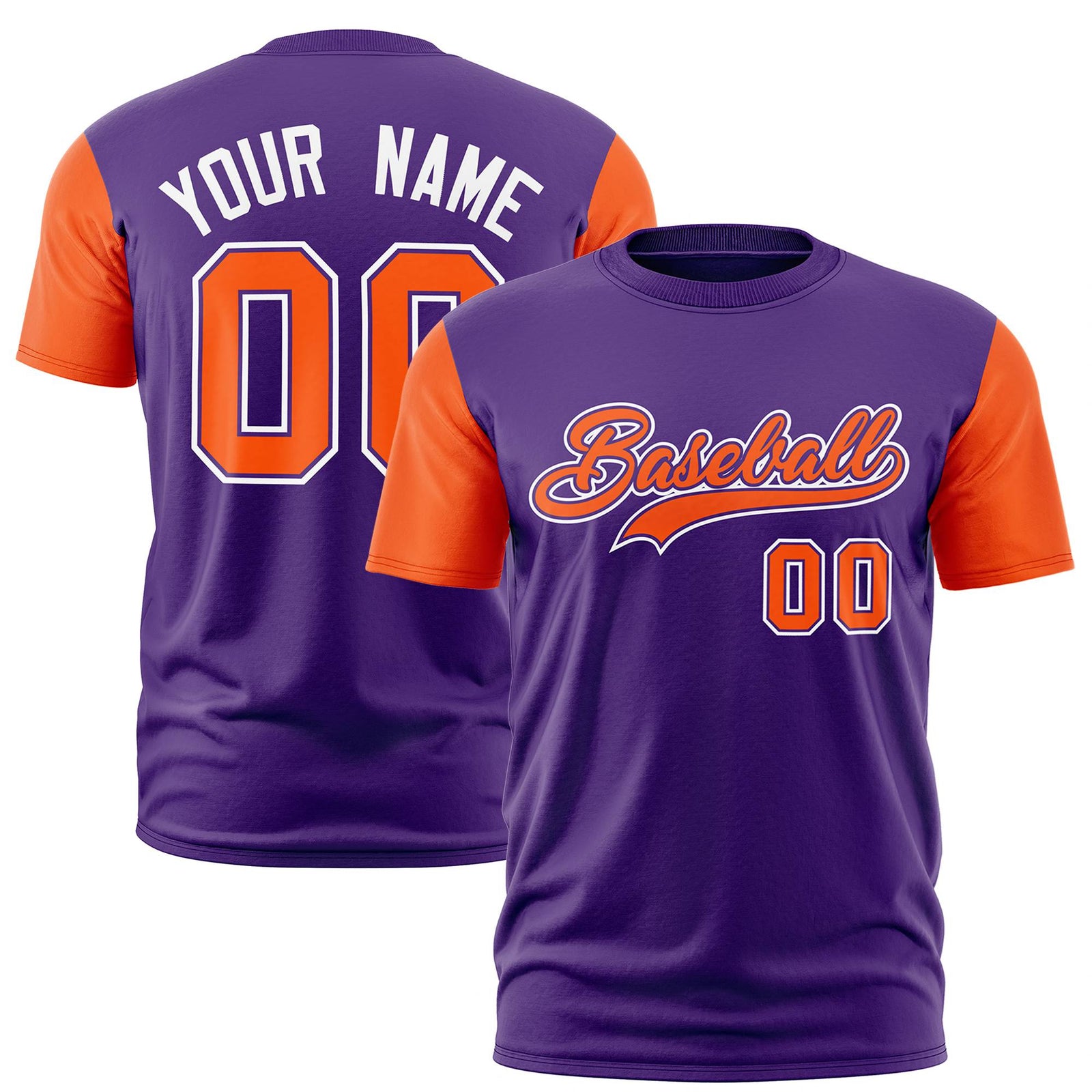 Custom Purple Orange White White Crew Neck Personalized Raglan Sleeve Performance T-shirt