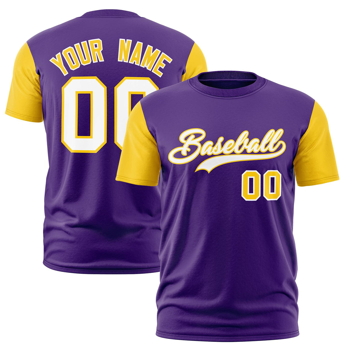 Custom Purple Gold01 White White Crew Neck Personalized Raglan Sleeve Performance T-shirt