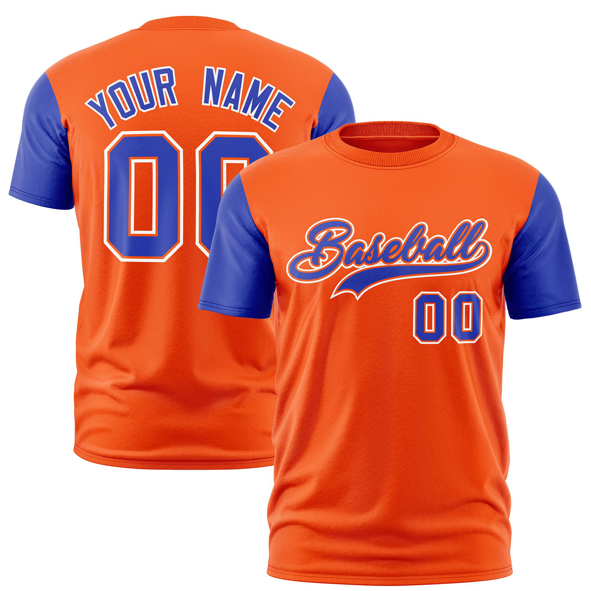 Custom Orange Purple White Crew Neck Personalized Raglan Sleeve Performance T-shirt