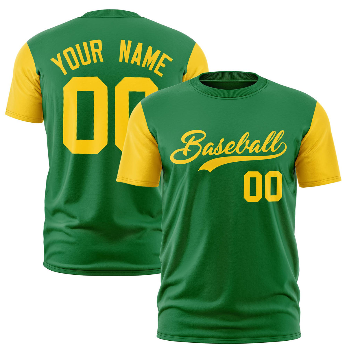 Custom Kelly Green Gold01 Crew Neck Personalized Raglan Sleeve Performance T-shirt