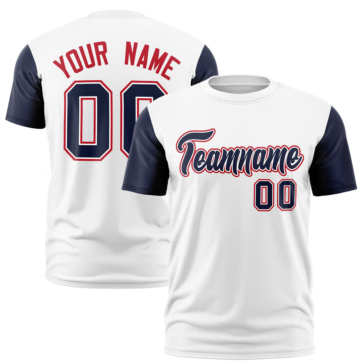 Custom White Navy Red Crew Neck Personalized Raglan Sleeve Performance T-shirt