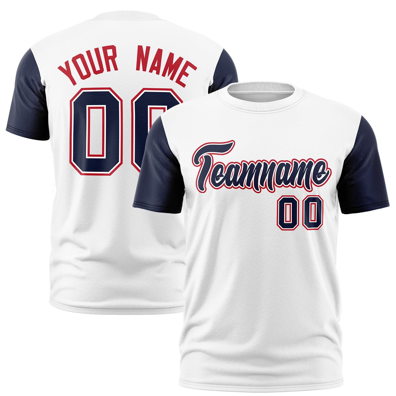 Custom White Navy Red Crew Neck Personalized Raglan Sleeve Performance T-shirt