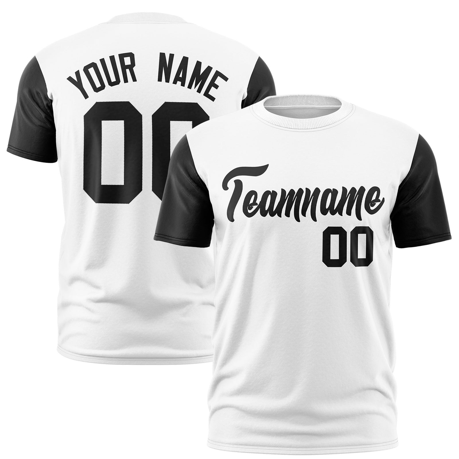 Custom White Black Crew Neck Personalized Raglan Sleeve Performance T-shirt