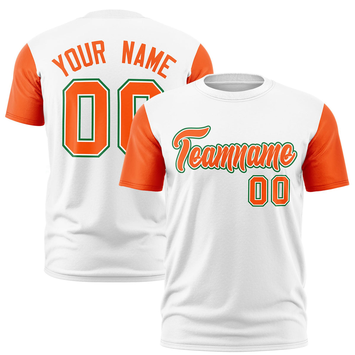 Custom White Orange Bright Green Crew Neck Personalized Raglan Sleeve Performance T-shirt