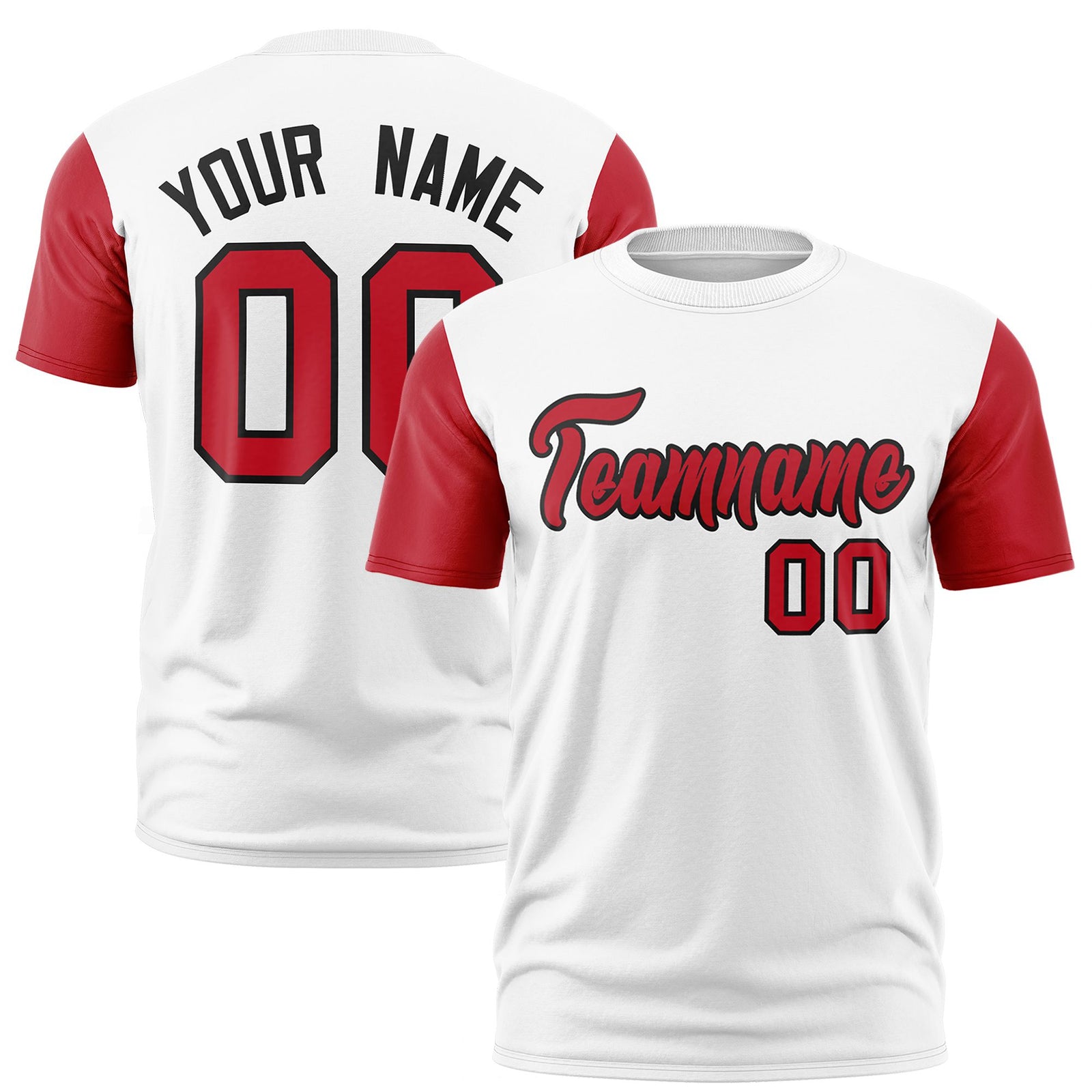 Custom White Red Black Crew Neck Personalized Raglan Sleeve Performance T-shirt