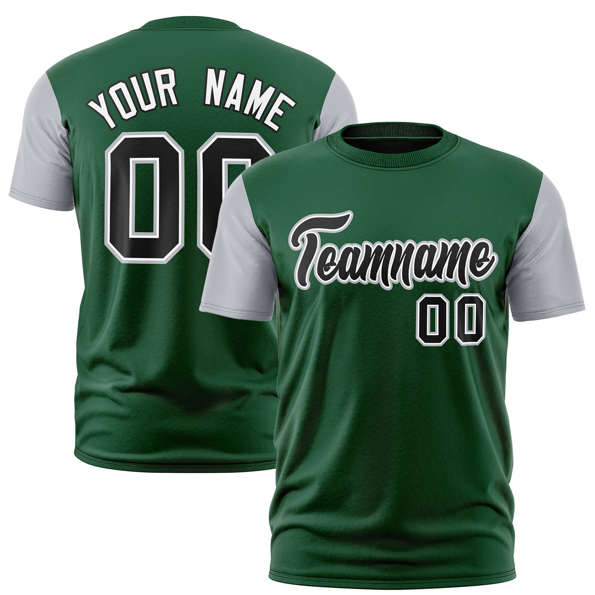 Custom Green Gray White Crew Neck Personalized Raglan Sleeve Performance T-shirt