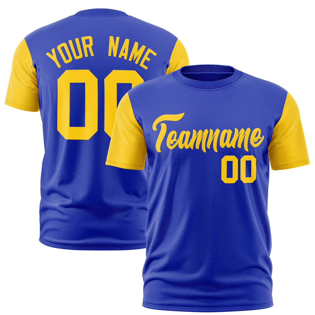 Custom Royal Blue Gold01 Crew Neck Personalized Raglan Sleeve Performance T-shirt