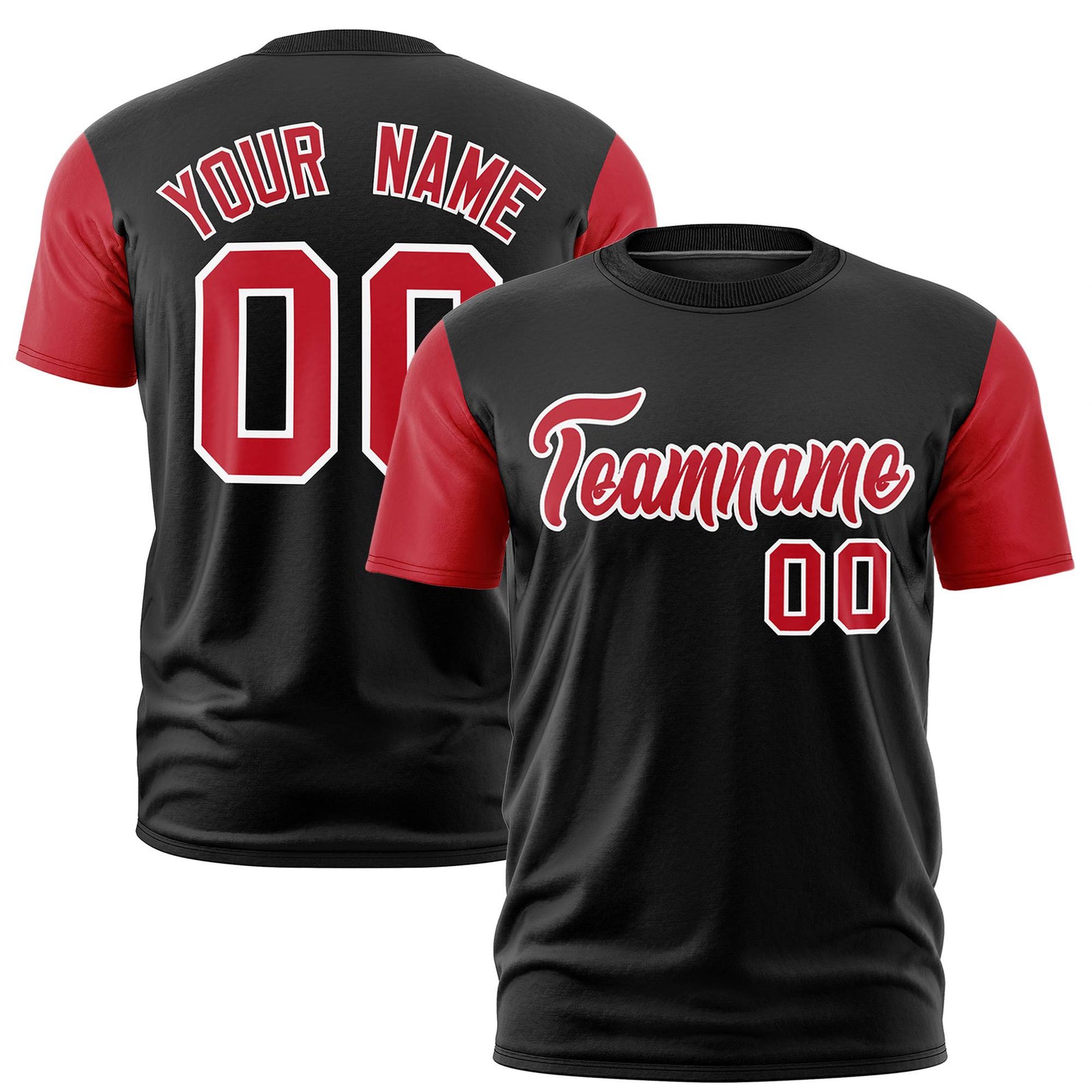 Custom Black Red White Crew Neck Personalized Raglan Sleeve Performance T-shirt