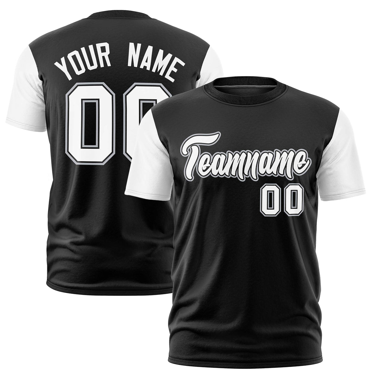 Custom Black White Crew Neck Personalized Raglan Sleeve Performance T-shirt