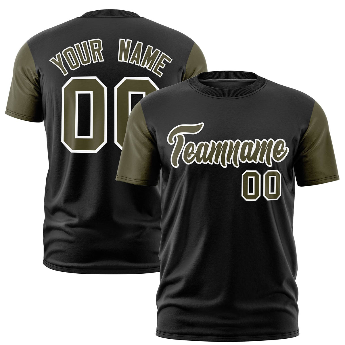 Custom Black Olive White Crew Neck Personalized Raglan Sleeve Performance T-shirt