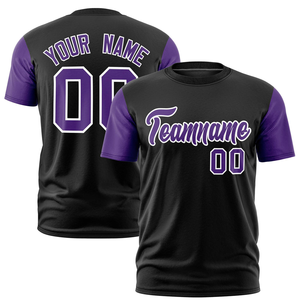 Custom Black Purple White Crew Neck Personalized Raglan Sleeve Performance T-shirt