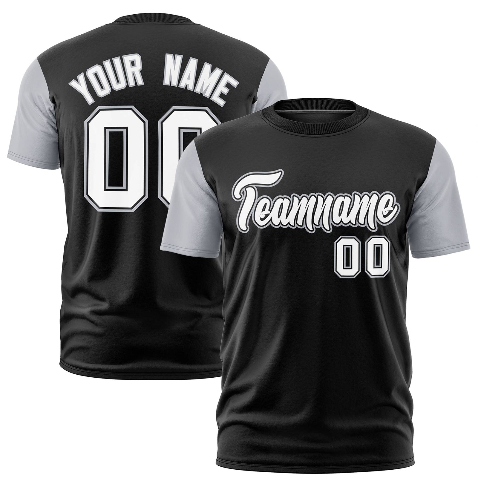 Custom Black Gray White Crew Neck Personalized Raglan Sleeve Performance T-shirt