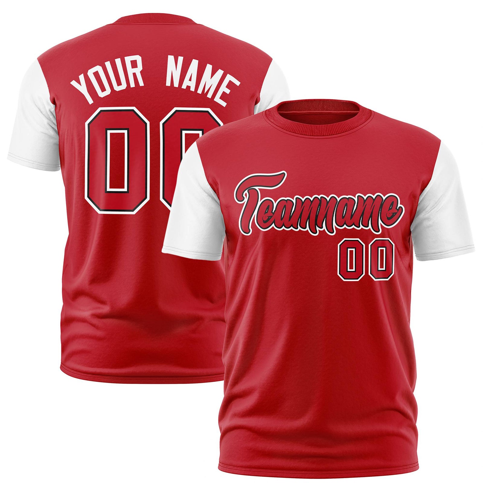 Custom Red White Crew Neck Personalized Raglan Sleeve Performance T-shirt