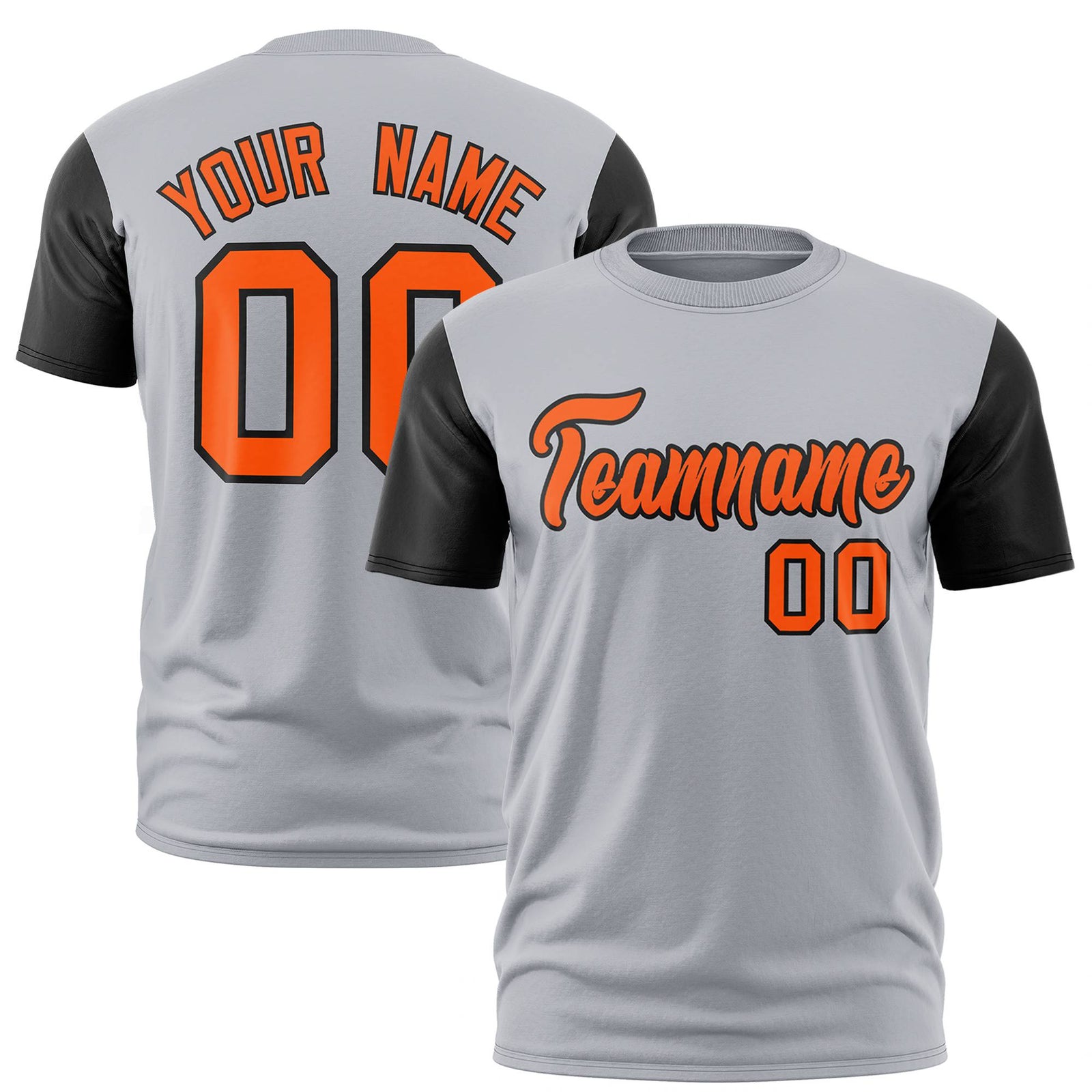 Custom Gray Orange White Crew Neck Personalized Raglan Sleeve Performance T-shirt