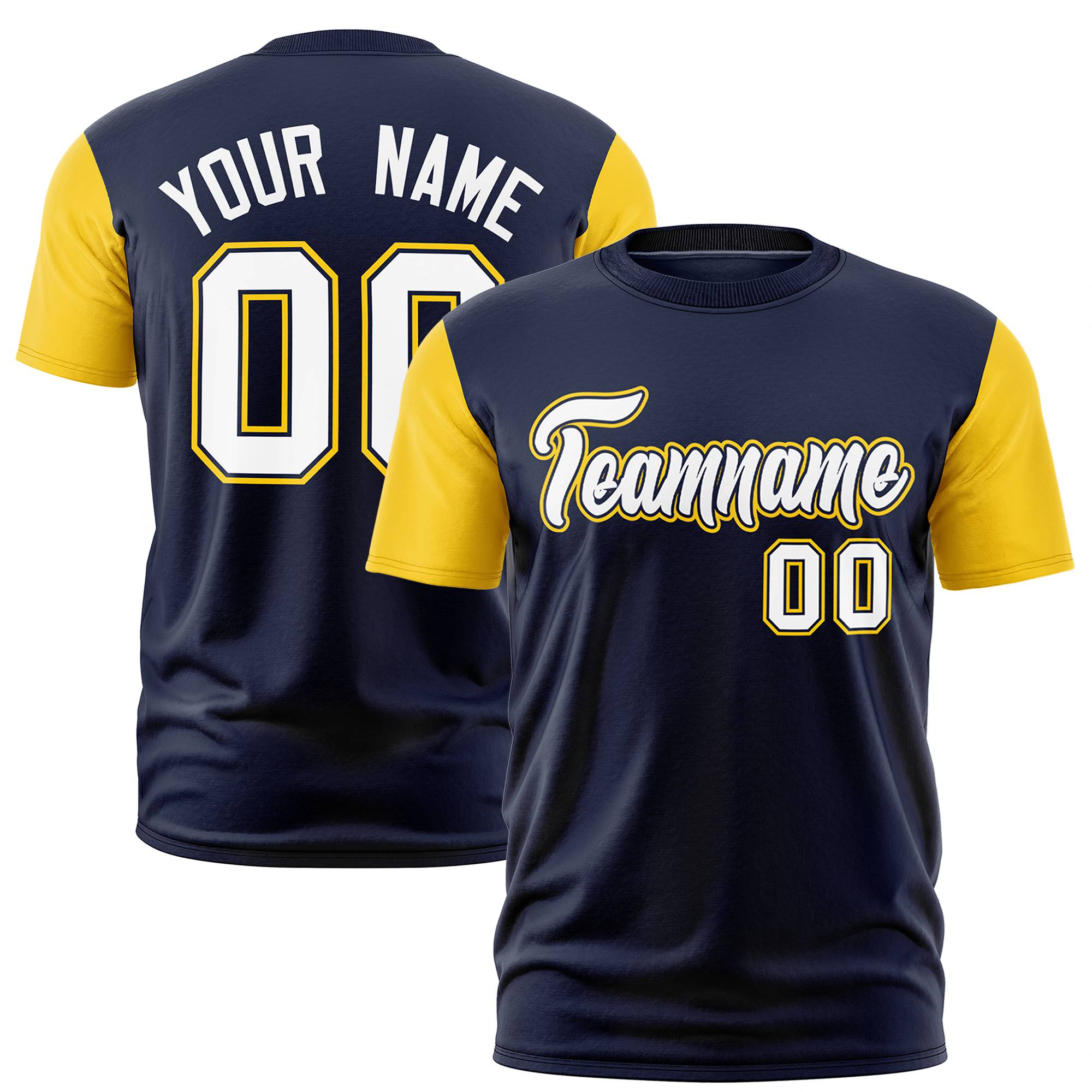 Custom Navy Gold01 White Crew Neck Personalized Raglan Sleeve Performance T-shirt