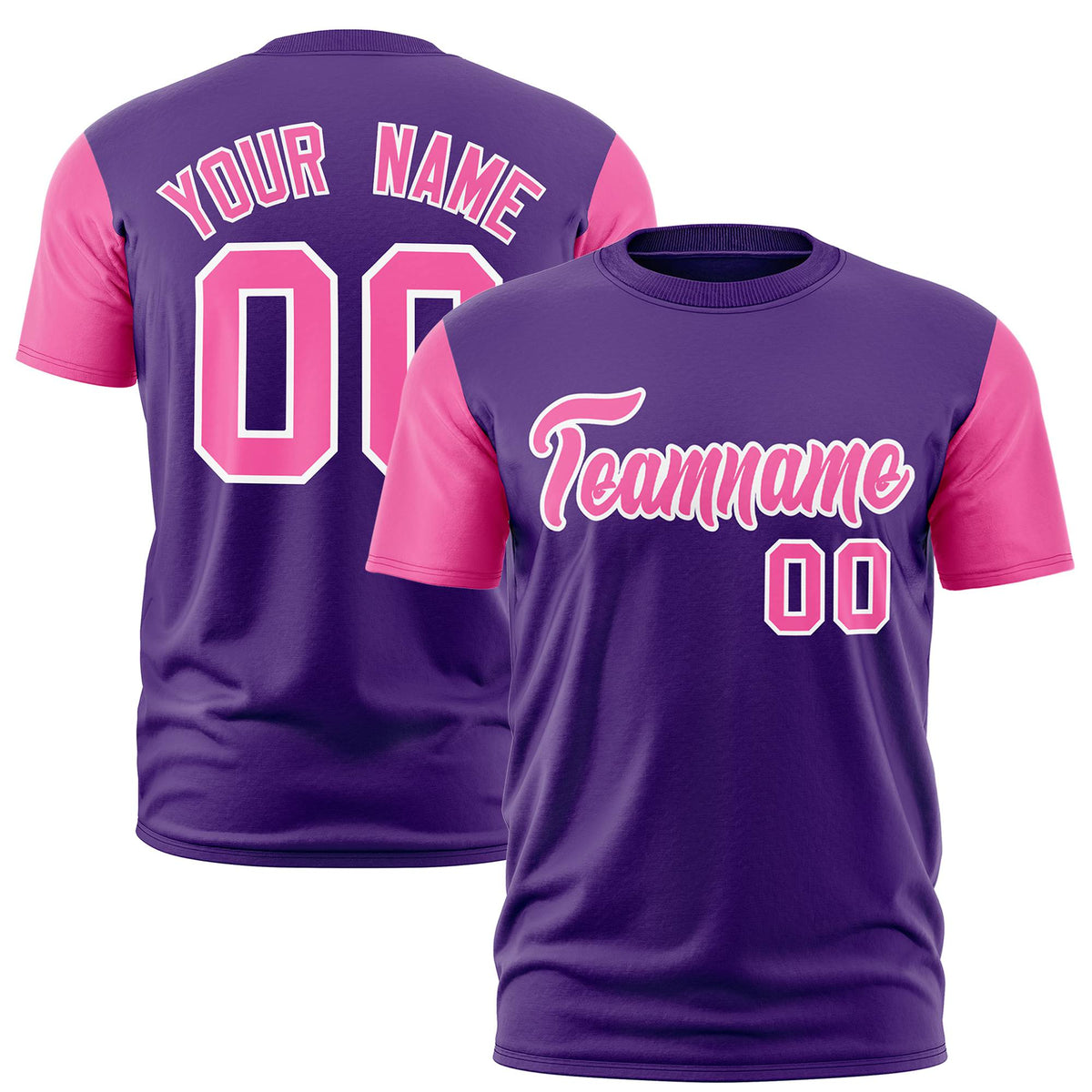 Custom Purple Pink White Crew Neck Personalized Raglan Sleeve Performance T-shirt