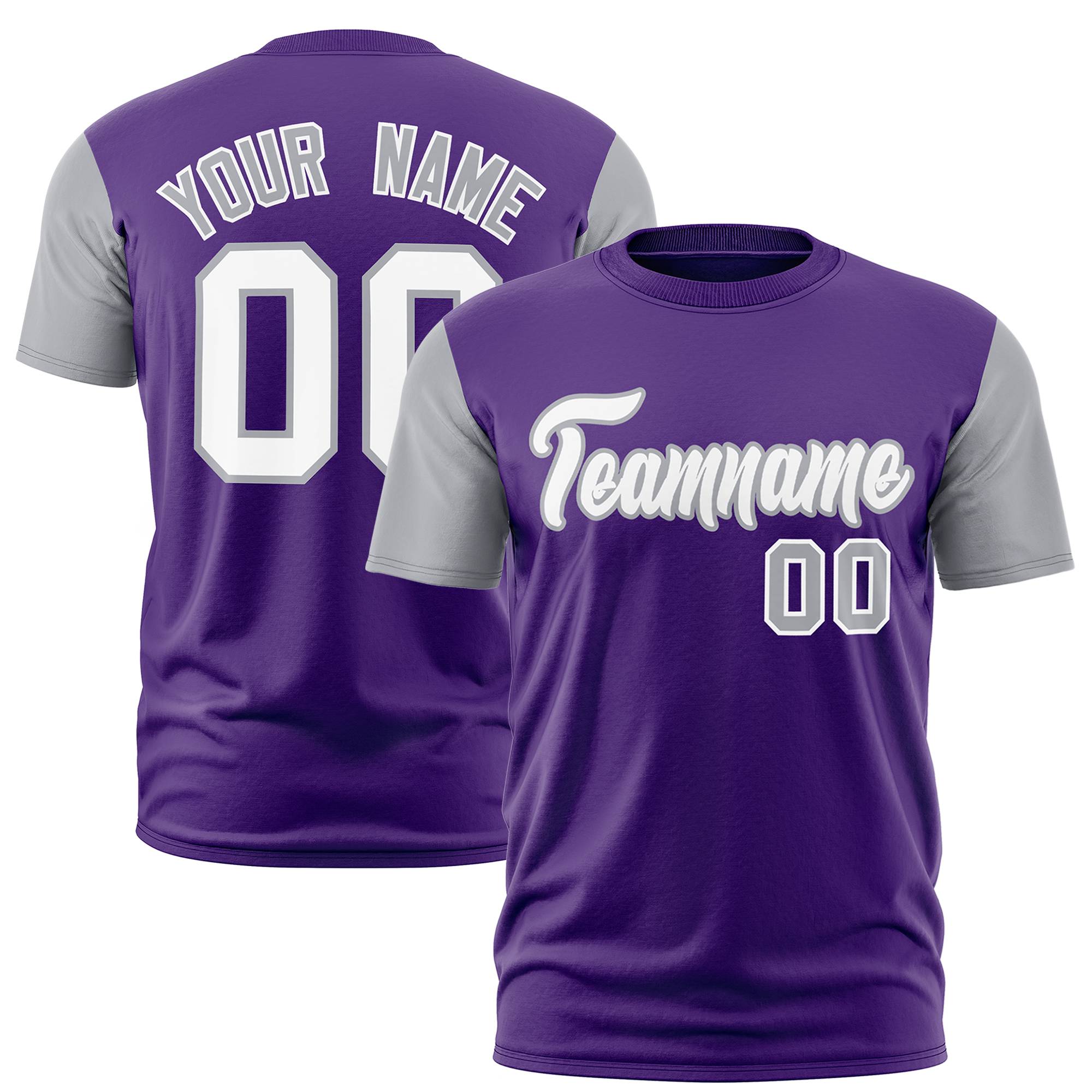 Custom Purple Gray White Crew Neck Personalized Raglan Sleeve Performance T-shirt