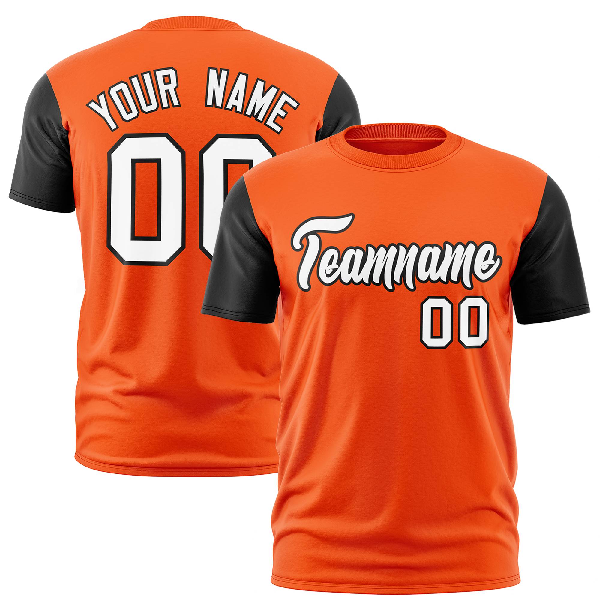 Custom Orange Black White Crew Neck Personalized Raglan Sleeve Performance T-shirt