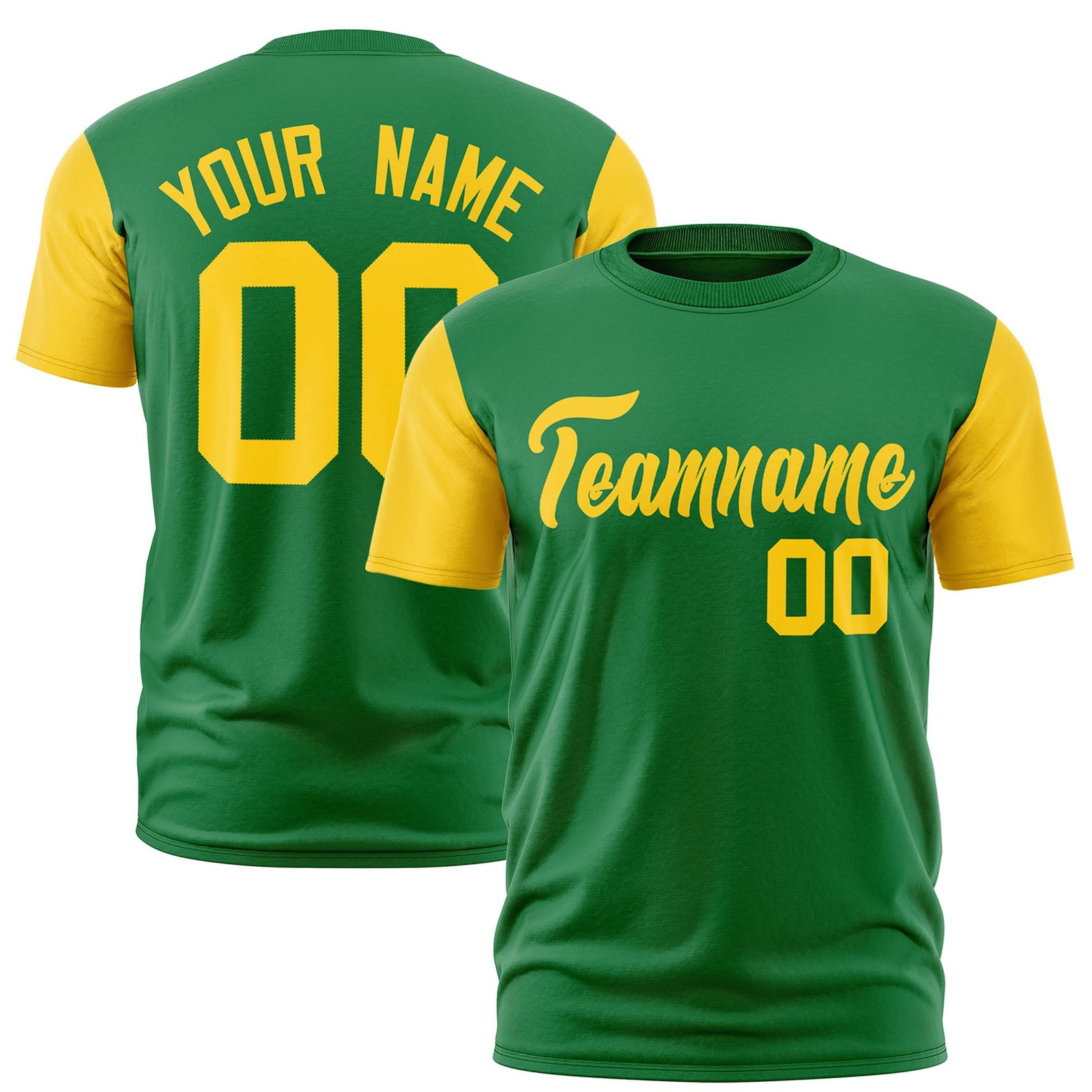 Custom Kelly Green Gold01 Crew Neck Personalized Raglan Sleeve Performance T-shirt