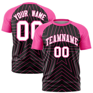 Custom Black Pink Personalized Star Pattern Raglan Sleeves Performance T-Shirt - Style 1